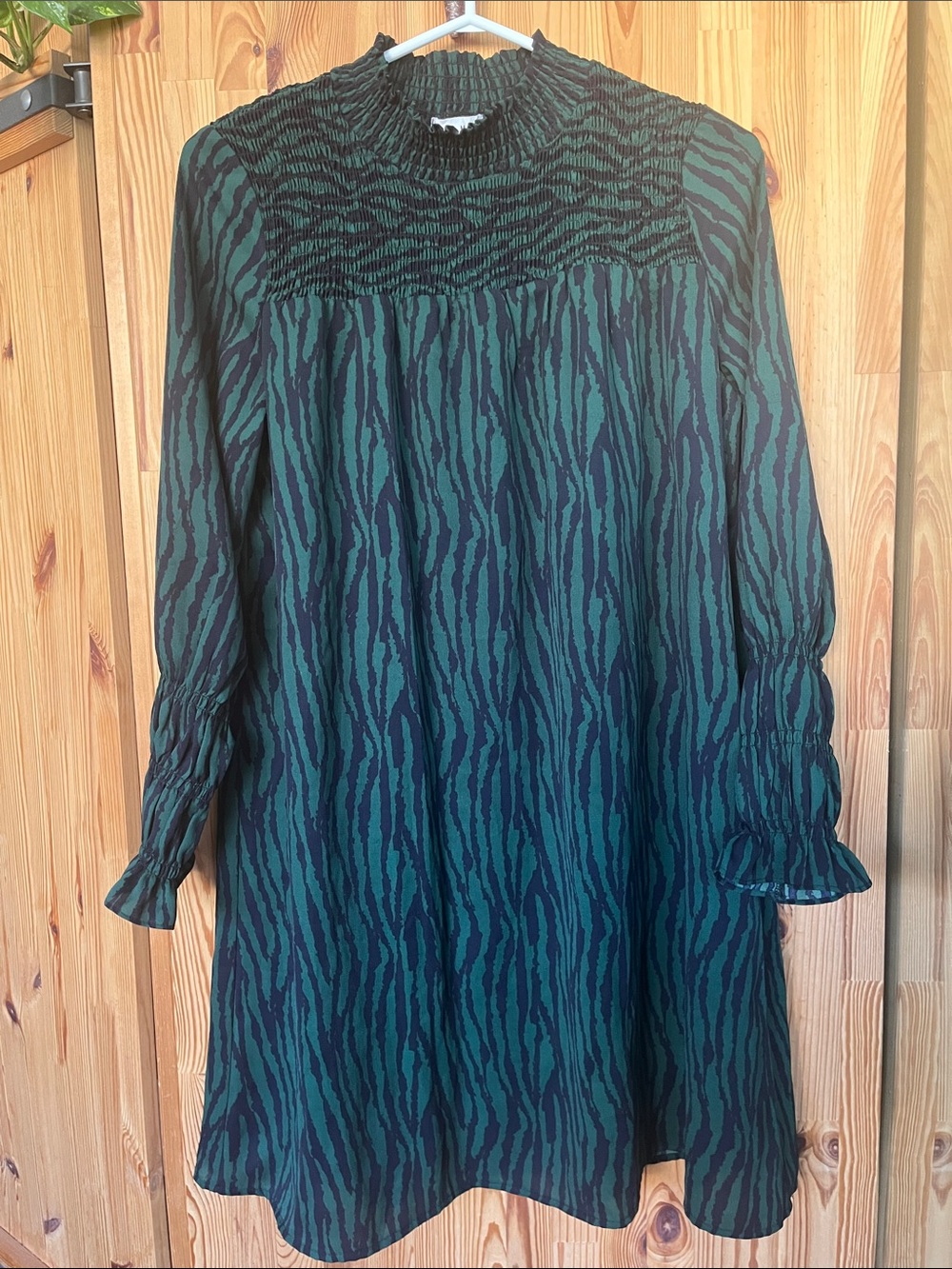 THML smocked bodice high neck long sleeve dress size XS)